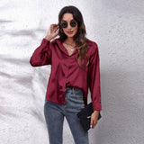 Amfeov Fall outfits back to school Solid Office Lady Loose Satin Shirts For Women 2024 Summer Women's Oversized Shirts And Blouses Fashion Elegant Youth Female Top