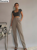 Amfeov Spring New Office Lady High Quality Elegant Casual Fashion Wide Leg Women Female Pants Hot Sales