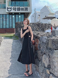 Thanksgiving Day Gifts Summer Long Vintage Dress Women French Style Sleeveless A-Line Sexy Hollow Out Waist Casual Beach Spaghetti Strap Midi Dresses