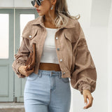 Amfeov Fall outfits back to school 2024 Spring Autumn New Lantern Sleeve Short Women Jacket Single Breasted Retro Corduroy Female Jackets