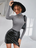Amfeov 2022 Autumn Winter Women Knit Solid Turtleneck Pull Sweater Casual Rib Jumper Tops Female Home Pullover Y2K Clothing