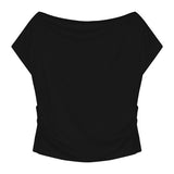 Amfeov back to school Skinny  White Y2k Crop Top Women Off Shoulder Spring T-shirt Korean Style Black Blouse Tees 2024 Summer Fashion Clothing