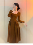Amfeov Vintage Women French Style Party Midi Dress Elegant Female Fashion Evening Prom Vestdios Clothes
