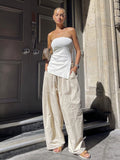 Amfeov Back to School White Knit Strapless Tan Top Women Fashion Split Sleeveless Slim Tube Tops 2023 Summer Sexy Backless Crop Top Y2K Streetwear