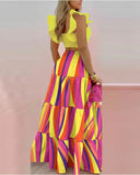 Amfeov Women's 2-Piece Skirt Set, Sexy,Shirred Crop Top & Allover Print Skirt Set 2022