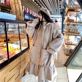 Amfeov College Style Japanese Cute Coat Medium Long Ox Horn Buckle Student JK Coat Camel Winter Coat 2024 Autumn Winter New