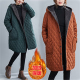 Amfeov Winter Parkas Chaqueta Oversized Casual Cotton Padded Quilted Velvet Thickening Cold-Proof Soft Hooded Coat Women's Jackets 2022