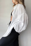 AMFEOV Crepe Soft Sunshirts Casual Lantern Sleeves White Blouses And Shirts Chic Turn Down Collar Pleated Summer Tops 2024