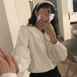 Black Friday Sales White Shirt Women Vintage Elegant Blouse Female Long Sleeve Sweet Preppy Style Kawaii Chic Basic Shirts Lolita Aesthetic