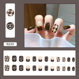 Amfeov Christmas manicure   Fall nails back to school R681-R760 High Appearance False Nails 24pcs Per Box Detachable and Wearable Fake Nails Equipped with Glue