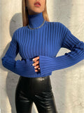 Amfeov Turtleneck Crop Sweater Women Fashion Christmas Sweaters 2024 Winter Solid Knitted Long Sleeve Slim Pullovers Jumpers Knitwears