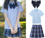 Amfeov back to school Students Girls Blue Blouse Shirt Plaid Skirt Sets Japanese JK School Uniform Summer High Waist Pleated Skirts Women Summer Suit