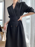 Christmas Gifts Women's Spring Autumn Casual Fashion Korean Midi Black Dress Long Sleeve Elegant A-Line Party Vestidos Female Outwear Clothes