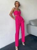 AMFEOV Fashion Two Pieces Trousers Suit Summer Female Pink Suits 2 Piece Set Womens Outfits Corset Top With Pantsuit Orange