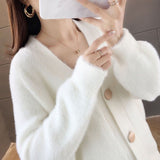 Amfeov Sweaters Women Loose Comfortable Simple Warm All-Match Elegant Knitted Wear Cardigan Long Sleeve Autumn V-Neck Ulzzang New Chic