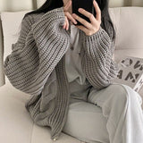 Fall outfits back to school 2023 autumn and winter new lazy wind thick line zipper sweater women's jacket retro twist casual knitted cardigan top