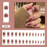 Amfeov Christmas manicure   Fall nails back to school R681-R760 High Appearance False Nails 24pcs Per Box Detachable and Wearable Fake Nails Equipped with Glue