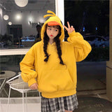 Amfeov Kawaii Duck Hoodies Women Long Sleeve Cute Tops Animal Sweatshirts New Fall Winter Fashion Yellow Casual Pullovers Tops Harajuku