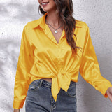 Amfeov Fall outfits back to school Solid Office Lady Loose Satin Shirts For Women 2024 Summer Women's Oversized Shirts And Blouses Fashion Elegant Youth Female Top