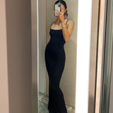 Amfeov   Strap Backless Long Maxi Dresses Party Club Vacation Outfits for Women Sexy Casual Summer Dress 2024 Wholesale C85CZ24