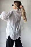 AMFEOV Crepe Soft Sunshirts Casual Lantern Sleeves White Blouses And Shirts Chic Turn Down Collar Pleated Summer Tops 2024