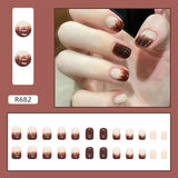 Amfeov Christmas manicure   Fall nails back to school R681-R760 High Appearance False Nails 24pcs Per Box Detachable and Wearable Fake Nails Equipped with Glue