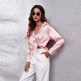 Amfeov Fall outfits back to school Solid Office Lady Loose Satin Shirts For Women 2024 Summer Women's Oversized Shirts And Blouses Fashion Elegant Youth Female Top