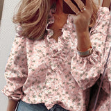 Amfeov back to school 2024 Summer Casual Ruffles Ladies Shirt Office Lady Blouses Women Floral Long Sleeve Loose Female White Clothing Blusas 18246