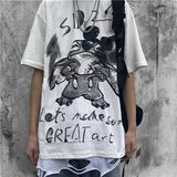 Amfeov Punk Short Sleeve Tops Men Women Fashion Graffiti Print Harajuku BF Loose Korean T-shirt Summer New Casual Oversize Tees 2023