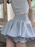 Amfeov back to school Summer Blue Japanese Kawaii Mini Skirt Women Hight Waist Sweet Cute Cake Skirt Female Bow Korea Casual Princess Mini Skirt 2024