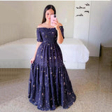 Amfeov Summer Floral Dress Women Plus Size Elegant Off Shoulder Party Dress High Quality Chiffon Ruffle A-Line Dress Casual