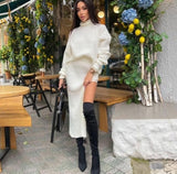 Amfeov Women Skirts Two Piece Sets Elegant Green Knitted Turtleneck Sweater Pullover And Skinny Maxi Skirts Suits Christmas Outfits