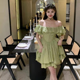 Amfeov Summer French Style Women Elegent Party Prom Mini Dress Female Fashion Fairy Chic Bandage Clothes Vestidos