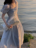Amfeov Party Dresses for Women Short Sleeve Streetwear Fashion Dress Slim Fit Solid Puff Sleeve Midi New Spring Summer Dress