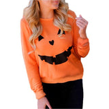 Amfeov Halloween Costume Hot Sale Women Halloween Pumpkin Print Long Sleeve Sweatshirt Pullover Tops Blouse Shirt Female Casual Hoodies Tracksuit 832710