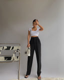 Amfeov Spring New Office Lady High Quality Elegant Casual Fashion Wide Leg Women Female Pants Hot Sales