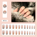 Amfeov Christmas manicure   Fall nails back to school R681-R760 High Appearance False Nails 24pcs Per Box Detachable and Wearable Fake Nails Equipped with Glue