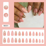 Amfeov Christmas manicure    Fall nails back to school W681-W720 24pcs/Box High Appearance Fake Nails Detachable and Wearable Equipped with Glue