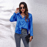 Amfeov Fall outfits back to school Solid Office Lady Loose Satin Shirts For Women 2024 Summer Women's Oversized Shirts And Blouses Fashion Elegant Youth Female Top