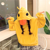 Amfeov Kawaii Duck Hoodies Women Long Sleeve Cute Tops Animal Sweatshirts New Fall Winter Fashion Yellow Casual Pullovers Tops Harajuku