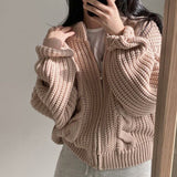 Fall outfits back to school 2023 autumn and winter new lazy wind thick line zipper sweater women's jacket retro twist casual knitted cardigan top