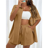 Amfeov Fall outfits back to school Solid Color Casual Loose Two Piece Short Sets For Women 2024 Summer Women's Vacation Beach Outfits Chic Elegant Female Suits