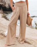 Amfeov Spring Summer For Women 2023 New Women Pants Office Lady Cotton Linen Pockets Solid Loose Casual White Wide Leg Long Trousers