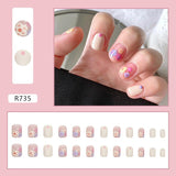 Amfeov Christmas manicure   Fall nails back to school R681-R760 High Appearance False Nails 24pcs Per Box Detachable and Wearable Fake Nails Equipped with Glue