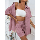 Amfeov Fall outfits back to school Solid Color Casual Loose Two Piece Short Sets For Women 2024 Summer Women's Vacation Beach Outfits Chic Elegant Female Suits