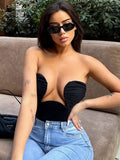 Amfeov back to school Sanche Off Shoulder Corset Crop Top Women Bustiers Black Hollow Out Short Slim Summer Tube Tank Top Casual Party Clubwear