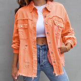 Fall outfits back to school Sigutan 2023 Spring Autumn New Fashionable Mid Length Perforated Loose Women Denim Coat Casual Lapel Female Jacket