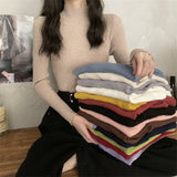 Amfeov Solid Slim Sweater Women Casual Basics Turtleneck Knitted Pullovers Tops Winter Long Sleeve Elastic Korean Warm Jumper Knitwear