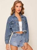 Amfeov Street Hipster Clothing New  Jackets Denim Jacket Woman Fashion Long Sleeve Solid Colors Casual Slim Short Denim Coat