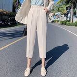 Amfeov Back to School Suit Pants Woman High Waist Pants Office Lady Solid Harem Pants Women Trousers Black Beige Korean New Women Clothing 2024